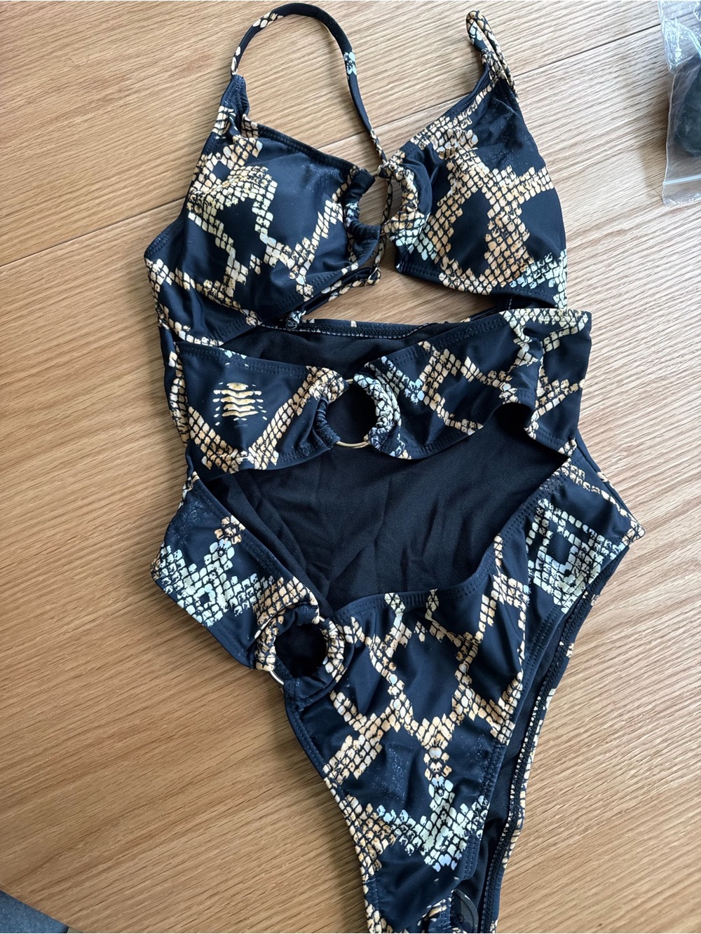 Black Snake-Print Cutout One-Piece Swimsuit
